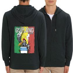 Sweat homme zippé à capuche coton bio noir Goéland Président (Animaux,Goéland,Elections)