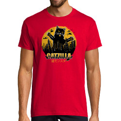 Tee-shirt homme rouge Catzilla (Gondrax,Animaux,Chats)