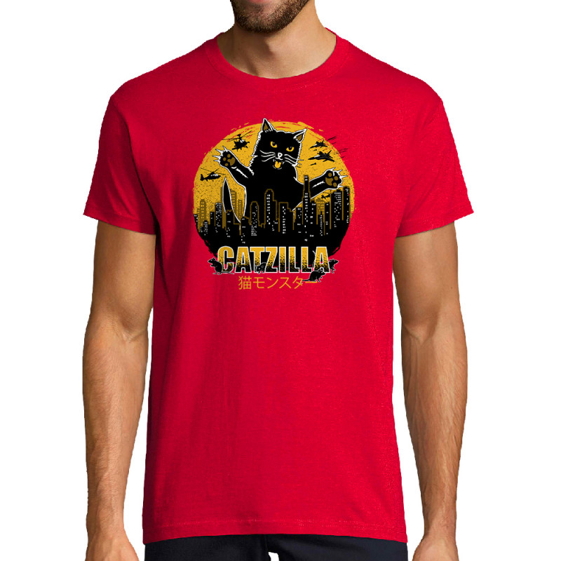Tee-shirt homme rouge Catzilla (Gondrax,Animaux,Chats)