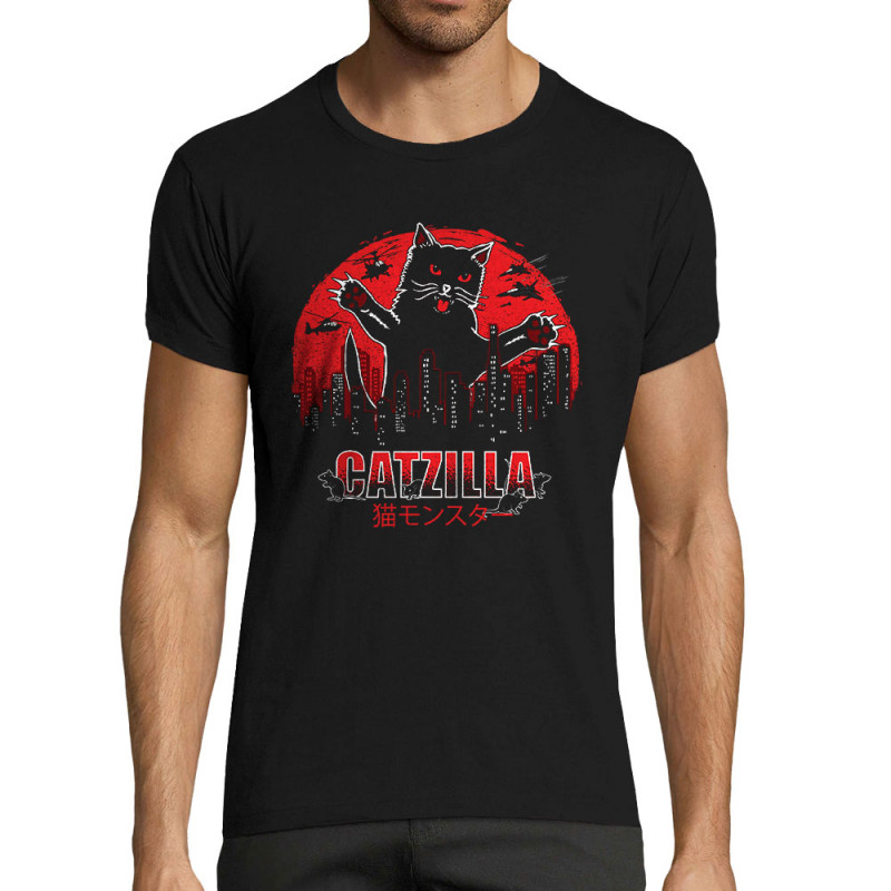 T-shirt homme fit noir Catzilla (Gondrax,Animaux,Chats)