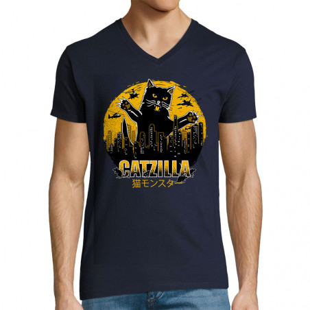 T-shirt homme col V "Catzilla"