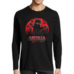 T-shirt homme manches longues noir Catzilla (Gondrax,Animaux,Chats)