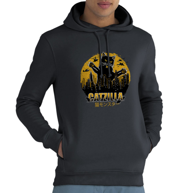 Sweat homme à capuche coton bio gris anthracite Catzilla (Gondrax,Animaux,Chats)