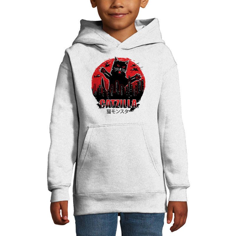 Sweat enfant à capuche blanc Catzilla (Gondrax,Animaux,Chats)