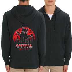 Sweat homme zippé à capuche coton bio noir Catzilla (Gondrax,Animaux,Chats)