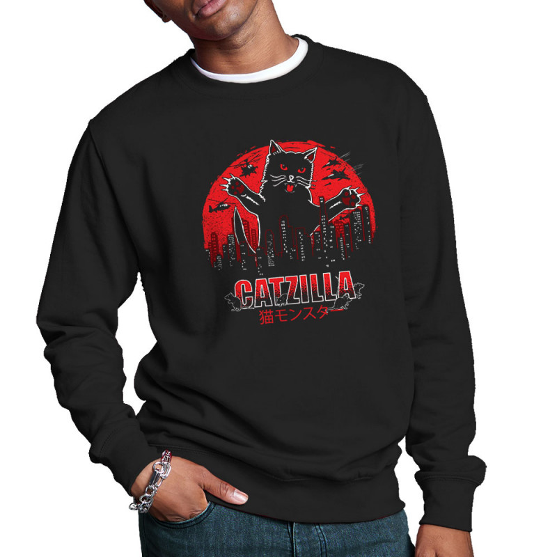 Sweat homme col rond noir Catzilla (Gondrax,Animaux,Chats)