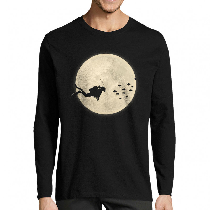 T-shirt homme manches longues noir Plongeur Lune (Le Duc,Humour,Divers)