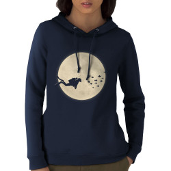 Sweat femme à capuche coton bio bleu marine Plongeur Lune (Le Duc,Humour,Divers)