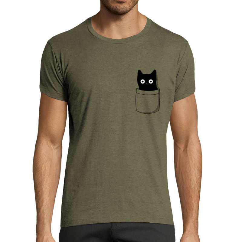 T-shirt homme fit kaki chiné Cat pocket (Le Duc,Animaux,Chats)
