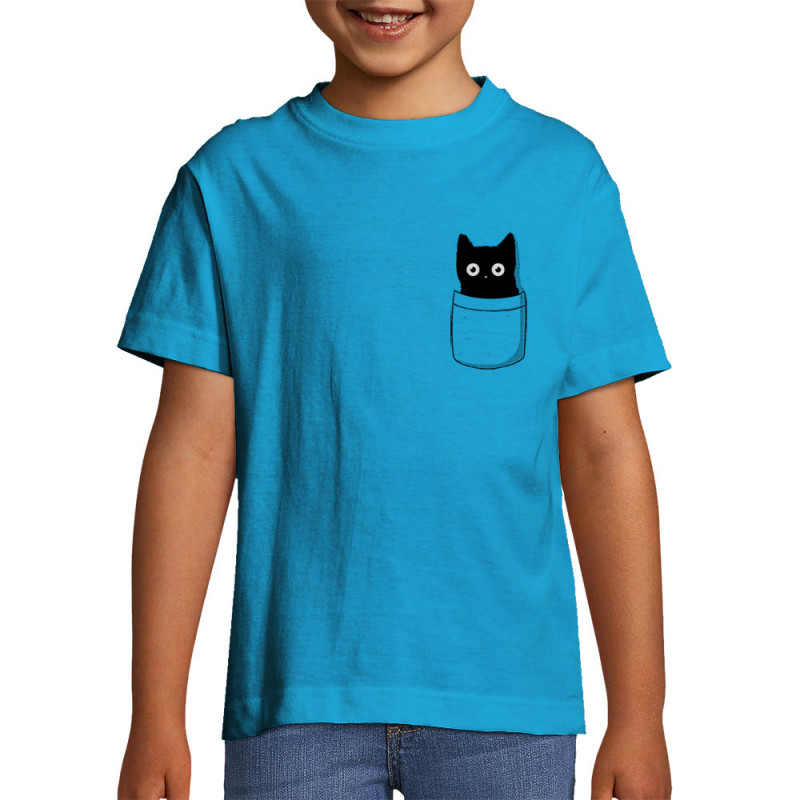 T-shirt enfant bleu azur Cat pocket (Le Duc,Animaux,Chats)