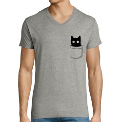 T-shirt homme col V gris chiné Cat pocket (Le Duc,Animaux,Chats)