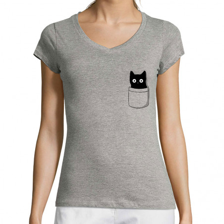 T-shirt femme col V "Cat...