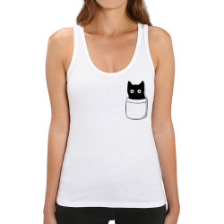 Débardeur femme coton bio blanc Cat pocket (Le Duc,Animaux,Chats)