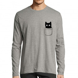 T-shirt homme manches longues gris chiné Cat pocket (Le Duc,Animaux,Chats)
