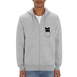 Sweat homme zippé à capuche coton bio gris chiné Cat pocket (Le Duc,Animaux,Chats)