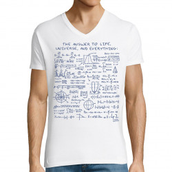 T-shirt homme col V blanc The Answer to Life 42 (Le Duc,Jeux Vidéo / Geek)
