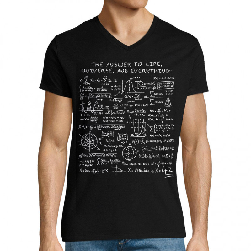 T-shirt homme col V noir The Answer to Life 42 (Le Duc,Jeux Vidéo / Geek)