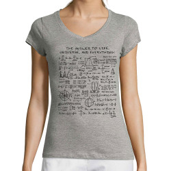 T-shirt femme col V gris chiné The Answer to Life 42 (Le Duc,Jeux Vidéo / Geek)