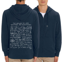 Sweat homme zippé à capuche coton bio bleu marine The Answer to Life 42 (Le Duc,Jeux Vidéo / Geek)