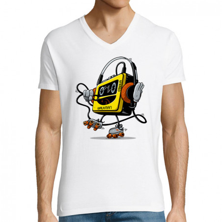 T-shirt homme col V "Walkman"