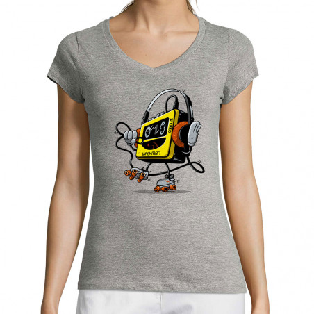 T-shirt femme col V "Walkman"