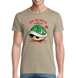T-shirt homme coton bio kaki Save the turtles (Le Duc,Jeux Vidéo / Geek)