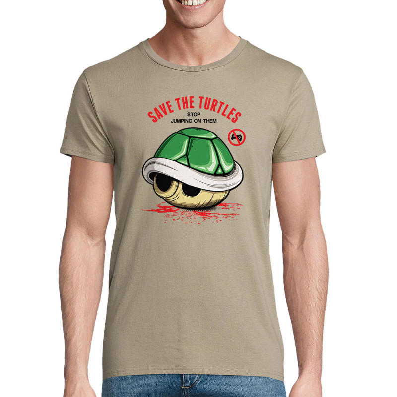 T-shirt homme coton bio kaki Save the turtles (Le Duc,Jeux Vidéo / Geek)