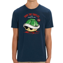 T-shirt homme coton bio bleu marine Save the turtles (Le Duc,Jeux Vidéo / Geek)