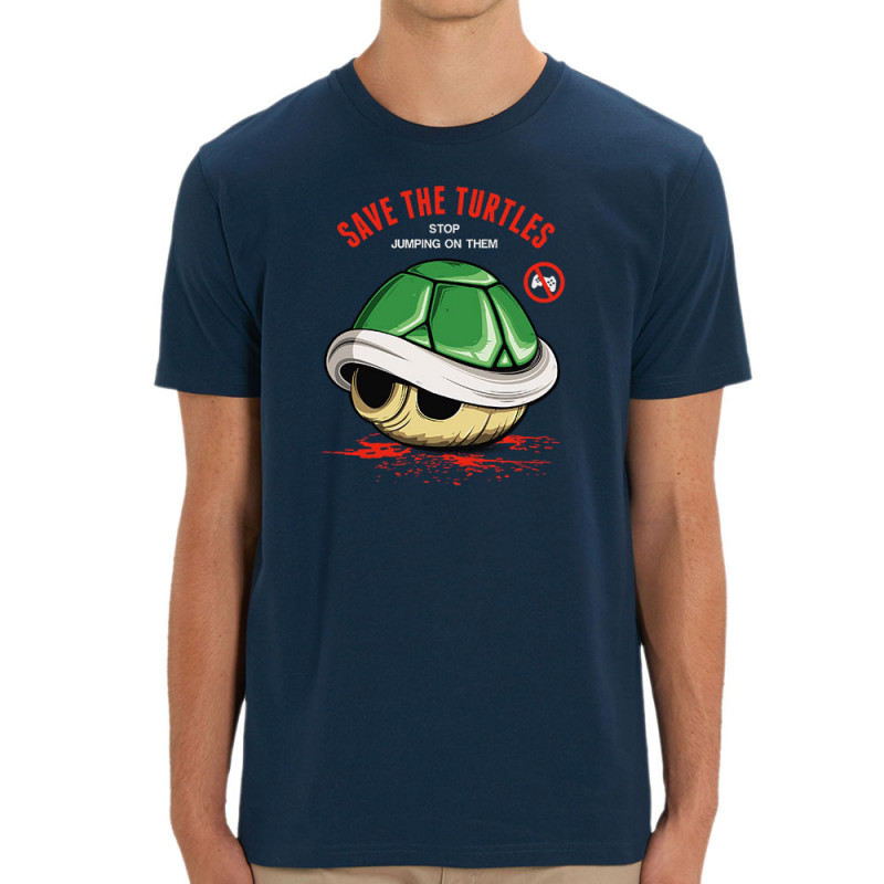T-shirt homme coton bio bleu marine Save the turtles (Le Duc,Jeux Vidéo / Geek)