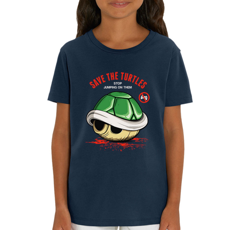 T-shirt enfant coton bio bleu marine Save the turtles (Le Duc,Jeux Vidéo / Geek)