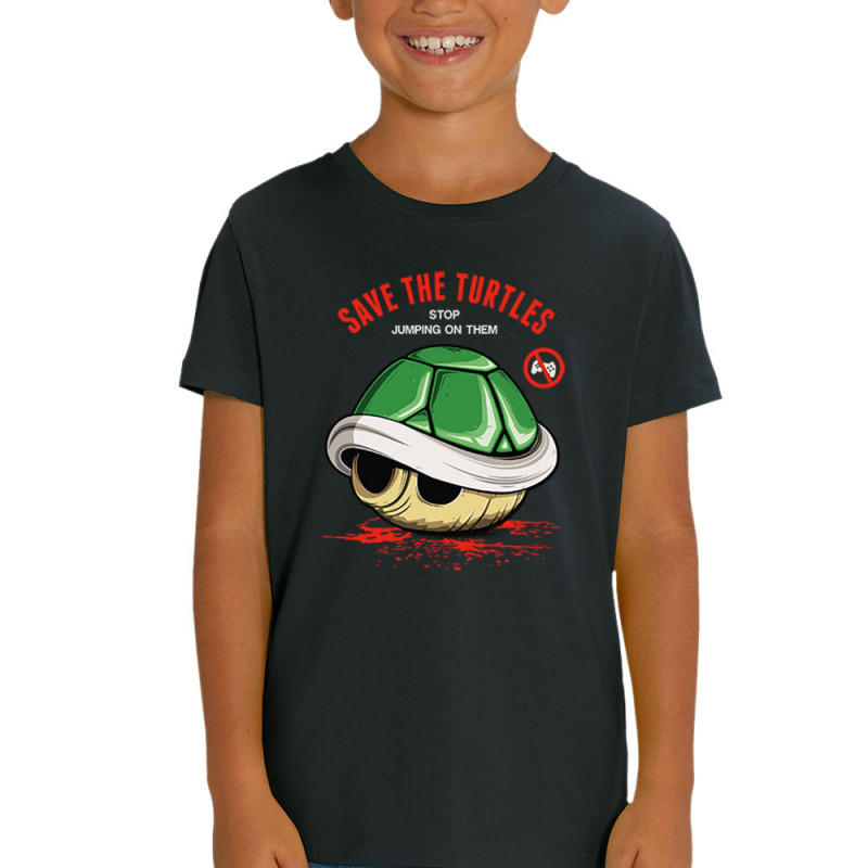 T-shirt enfant coton bio noir Save the turtles (Le Duc,Jeux Vidéo / Geek)