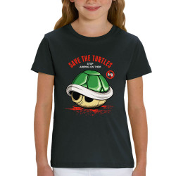 T-shirt enfant coton bio noir Save the turtles (Le Duc,Jeux Vidéo / Geek)
