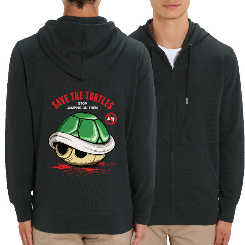 Sweat homme zippé à capuche coton bio noir Save the turtles (Le Duc,Jeux Vidéo / Geek)