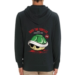 Sweat homme zippé à capuche coton bio noir Save the turtles (Le Duc,Jeux Vidéo / Geek)