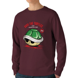 Sweat homme bio col rond bordeaux Save the turtles (Le Duc,Jeux Vidéo / Geek)