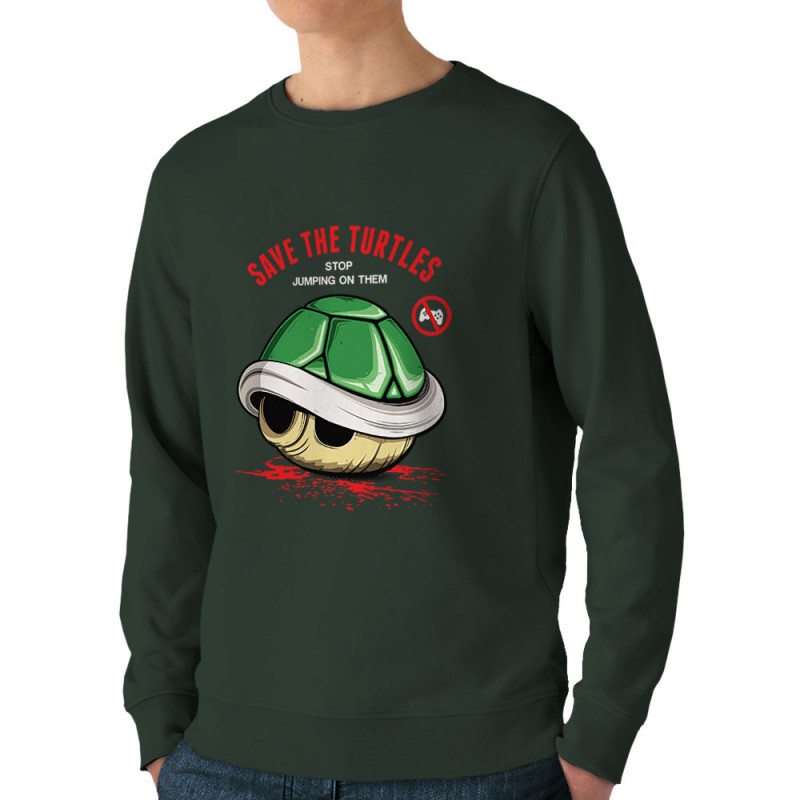 Sweat homme bio col rond vert foncé Save the turtles (Le Duc,Jeux Vidéo / Geek)