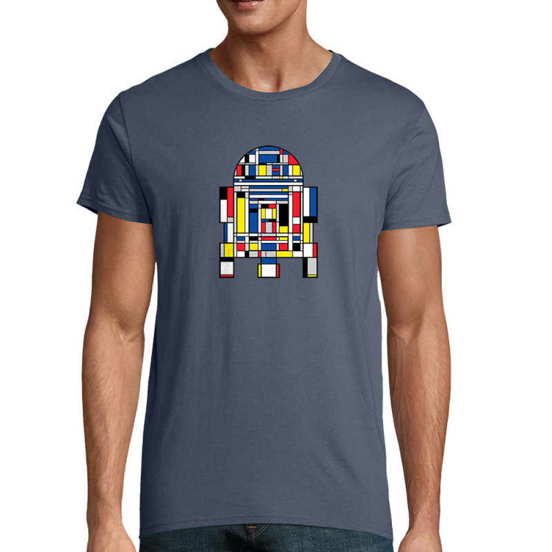 T-shirt homme coton bio bleu denim R2D2 Mondrian (Le Duc,Films/Séries,Star Wars)