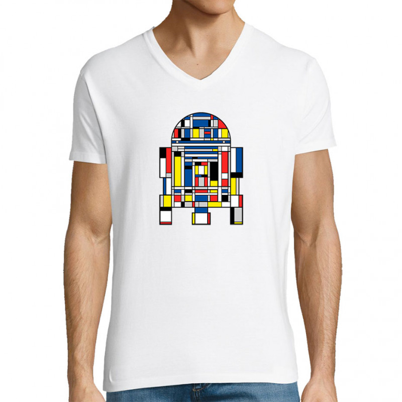 T-shirt homme col V blanc R2D2 Mondrian (Le Duc,Films/Séries,Star Wars)