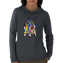 Sweat femme à capuche coton bio gris anthracite R2D2 Mondrian (Le Duc,Films/Séries,Star Wars)