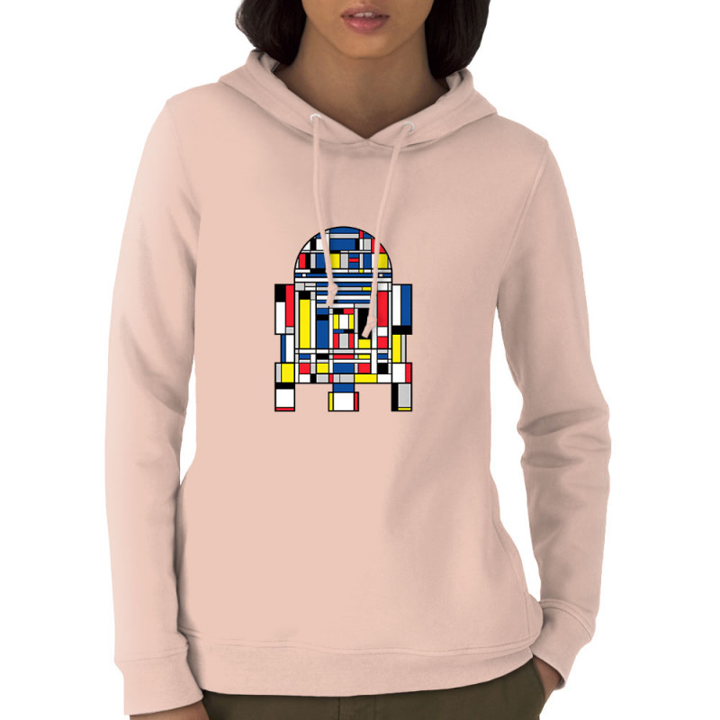 Sweat femme à capuche coton bio rose clair R2D2 Mondrian (Le Duc,Films/Séries,Star Wars)