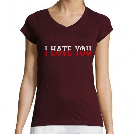 T-shirt femme col V "I Hate...