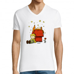 T-shirt homme col V blanc Le Petit Prince Peanuts (Le Duc,Humour,Animaux,Manga Kawaï japan)
