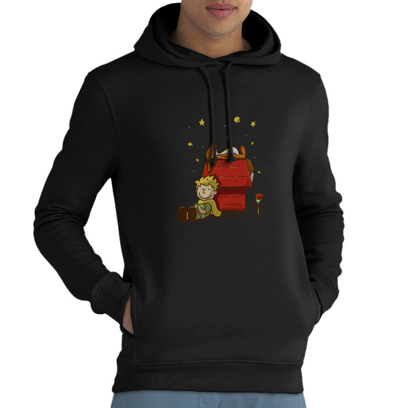 Sweat homme à capuche coton bio noir Le Petit Prince Peanuts (Le Duc,Humour,Animaux,Manga Kawaï japan)