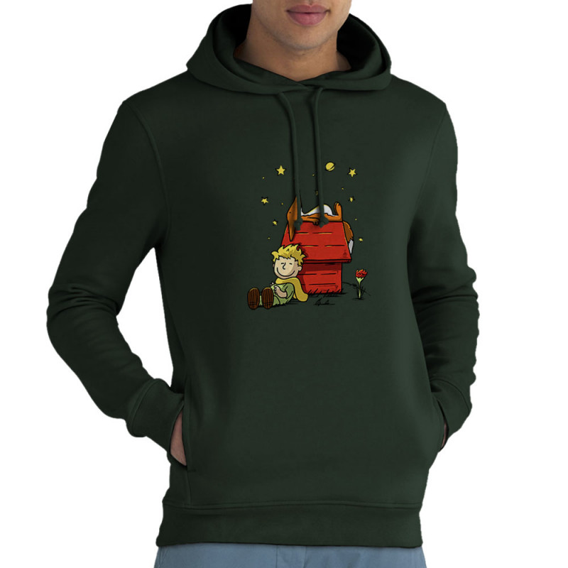 Sweat homme à capuche coton bio vert foncé Le Petit Prince Peanuts (Le Duc,Humour,Animaux,Manga Kawaï japan)