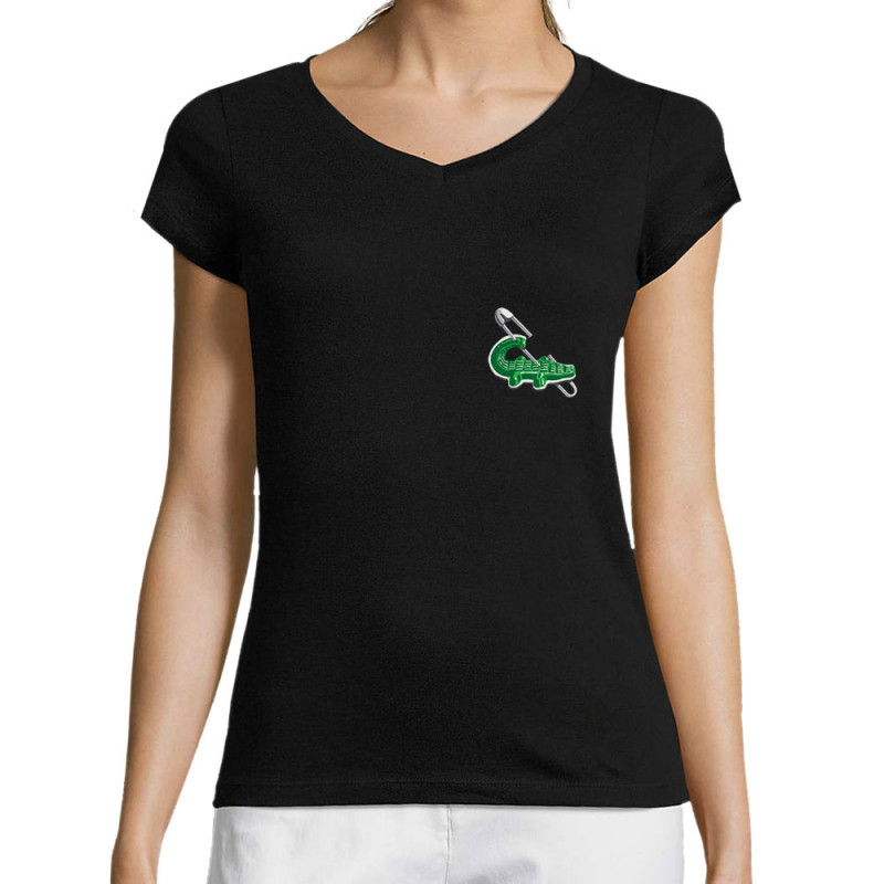 T-shirt femme col V noir Laribo (Trabe,Fruits & Légumes,Humour,Détournements)