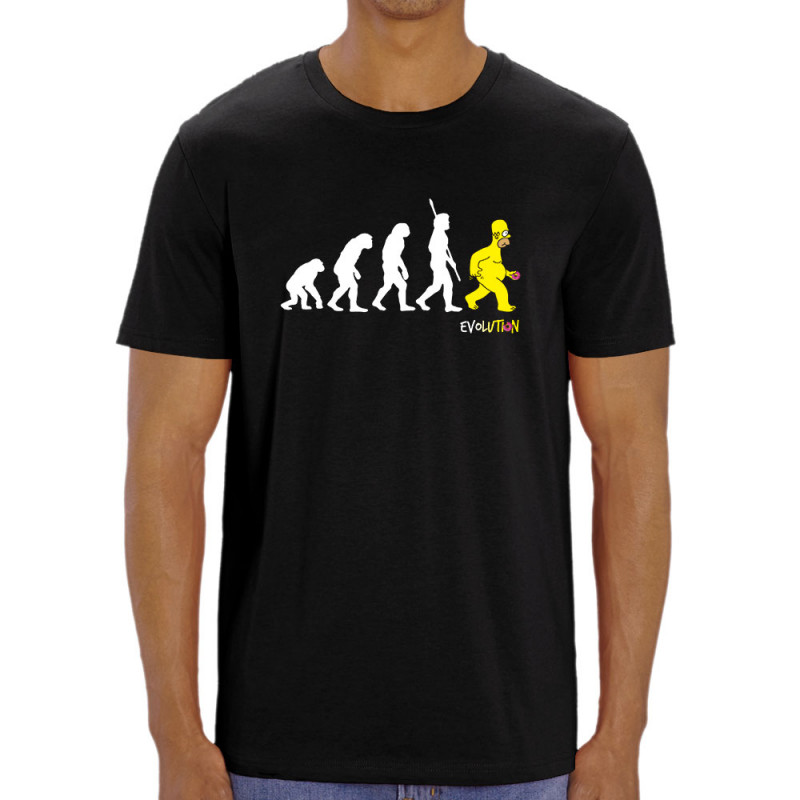 T-shirt homme coton bio noir Evolution Homer Simpson (Gondrax,Films/Séries,Humour,Evolution)