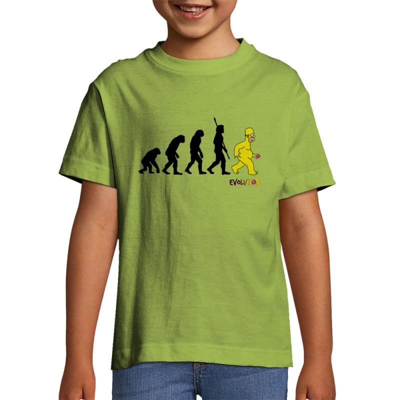 T-shirt enfant vert pomme Evolution Homer Simpson (Gondrax,Films/Séries,Humour,Evolution)