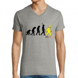T-shirt homme col V gris chiné Evolution Homer Simpson (Gondrax,Films/Séries,Humour,Evolution)