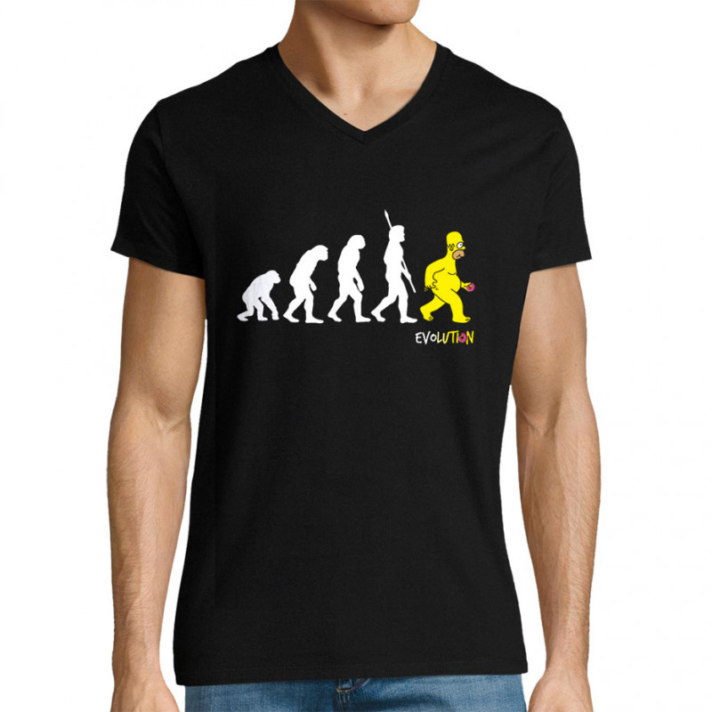 T-shirt homme col V noir Evolution Homer Simpson (Gondrax,Films/Séries,Humour,Evolution)