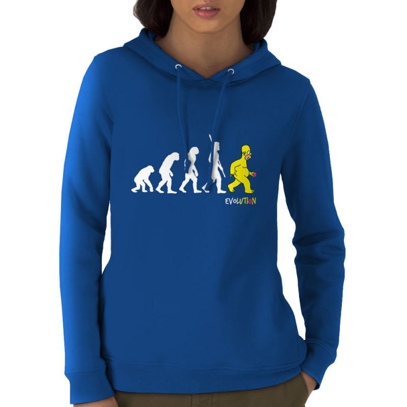 Sweat femme à capuche coton bio bleu royal Evolution Homer Simpson (Gondrax,Films/Séries,Humour,Evolution)
